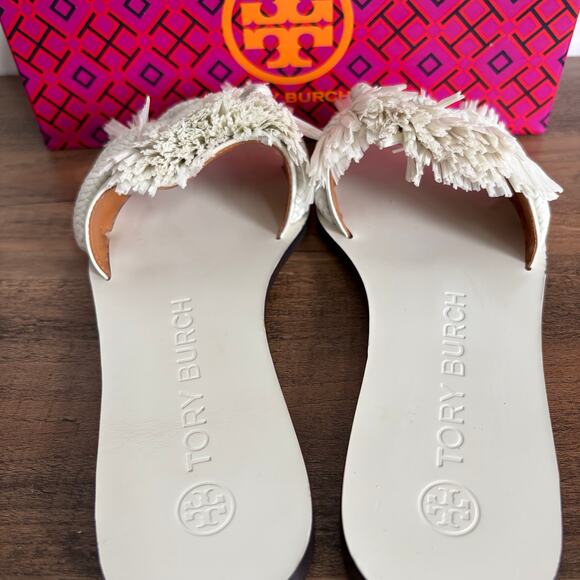 Tory Burch Rope Flat Slides Size 6 Sandals New Ivory White Box Resort Luxury - Picture 3 of 6